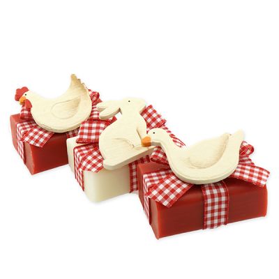 Sheep milk soap 100g decorated with wood animals, Classic/Pomegranate 