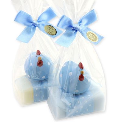 Sheep milk soap 100g decorated with a chicken packed in a cellophane bag, Classic/forget-me-not 