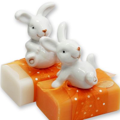 Sheep milk soap 100g, decorated with a rabbit, Classic/orange 