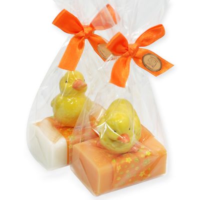 Sheep milk soap 100g, decorated with a chick in a cellophane, Classic/orange 