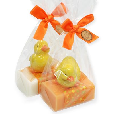 Sheep milk soap 100g decorated with a chick in a cellophane, Classic/orange 