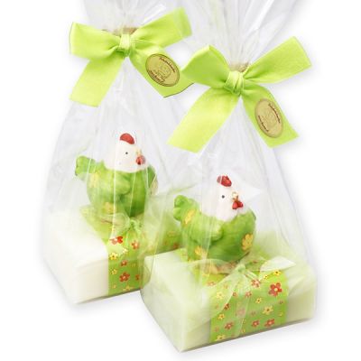 Sheep milk soap 100g decorated with a rooster packed in a cellophane bag, Classic/Meadow flower 