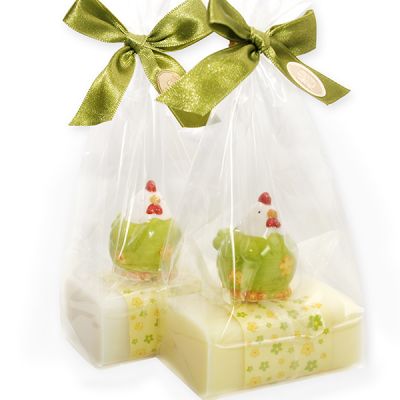 Sheep milk soap 100g, decorated with a hen in a cellophane, Classic/cowslip 