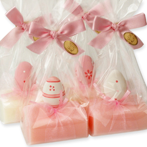Sheep milk soap 100g, decorated with an easter egg in a cellophane bag, Classic/peony 