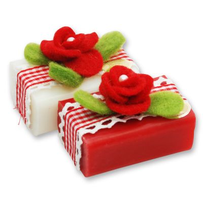 Sheep milk soap 100g decorated with a felt flower, Classic/pomegranate 
