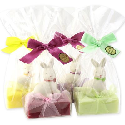 Sheep milk soap 100g decorated with a rabbit in a cellophane, sorted 