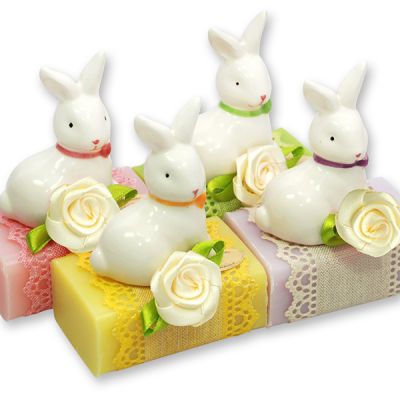 Sheep milk soap 100g decorated with a porcelain rabbit, sortiert 