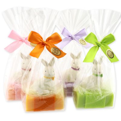 Sheep milk soap 100g decorated with a porcelain rabbit in a cellophane bag, sorted 