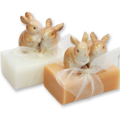 Sheep milk soap 100g, decorated with a rabbits, Classic/quince 