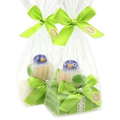 Sheep milk soap 100g decorated with a bird in a cellophane, Classic/Pear 