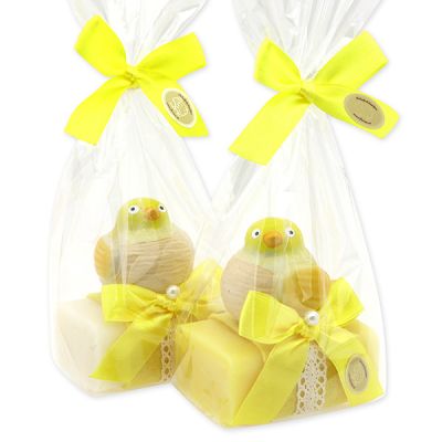 Sheep milk soap 100g decorated with a bird in a cellophane bag, Classic/grapefruit 