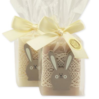 Sheep milk soap 100g decorated with a wooden rabbit in a cellophane bag, Classic/almond oil 