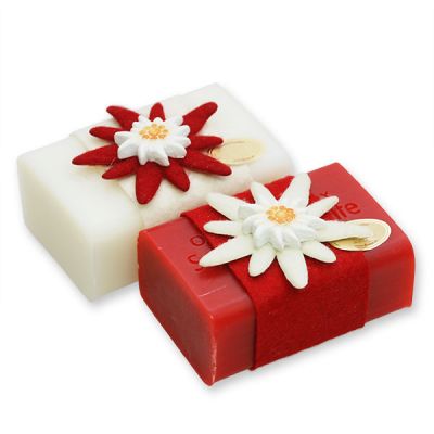 Sheep milk soap 100g decorated with a edelweiss, Edelweiss/Pomegranate 