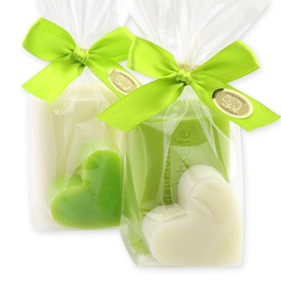 Schafmilchseife eckig 100g dekoriert mit Seife Herz 23g in Cello, Classic/Birne 