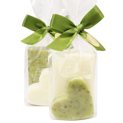 Schafmilchseife eckig 100g dekoriert mit Seife Herz 23g in Cello, Classic/Eisenkraut 