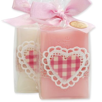 Sheep milk soap 100g, decorated with a heart in a cellophane, Classic/peony 