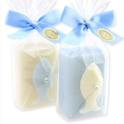Sheep milk soap 100g decorated with a soap fish 8g in a cellophane, Classic/forget-me-not 