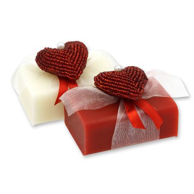 Schafmilchseife eckig 100g dekoriert mit Herz, Classic/Granatapfel 
