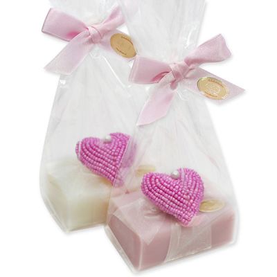 Sheep milk soap 100g, decorated with a heart in a cellophane, Classic/cherry blossom 