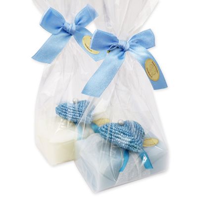 Sheep milk soap 100g decorated with a heart in a cellophane, Classic/forget-me-not 