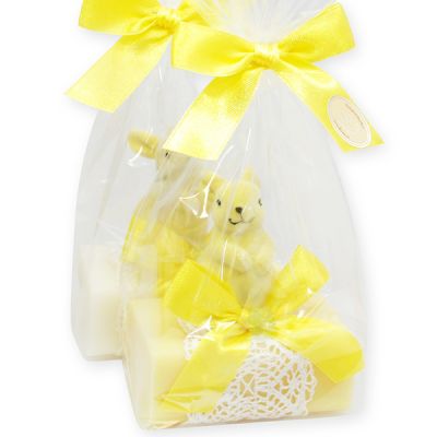 Sheep milk soap 100g, decorated with a velvet rabbit packed in a cellophane bag, Classic/Chamomile 