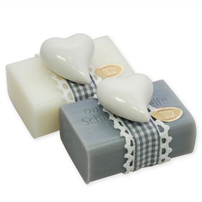 Sheep milk soap 100g decorated with a heart, Classic/Edelweiss silver 