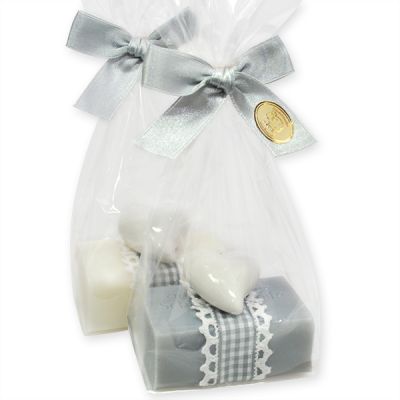 Sheep milk soap 100g decorated with a heart in a cellophane, Classic/Edelweiss silver 