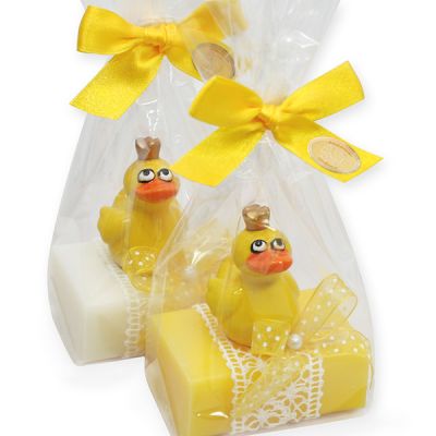 Sheep milk soap 100g decorated with a duck in a cellophane, Classic/chamomile 