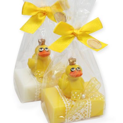 Sheep milk soap 100g, decorated with a duck in a cellophane, Classic/chamomile 