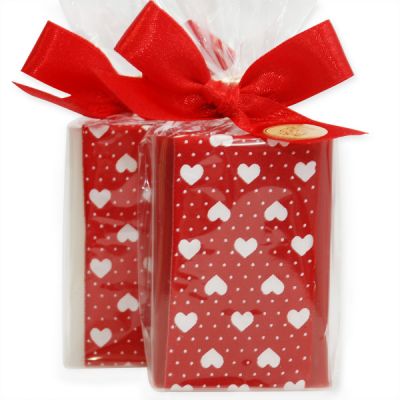 Sheep milk soap 100g decorated with a heart-ribbon in a cellophane, Classic/rose 