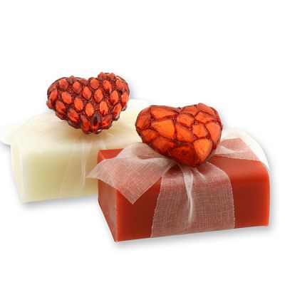 Sheep milk soap 100g decorated with red glitter heart, Classic/rose 