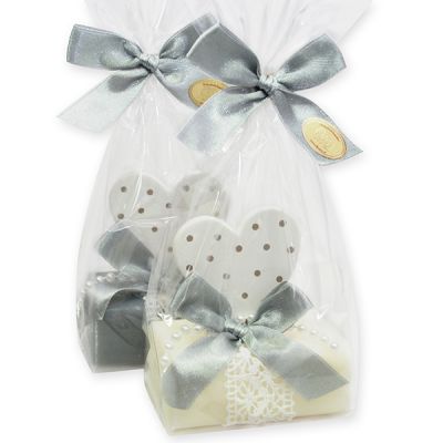Sheep milk soap 100g, decorated with a heart in a cellophane, Classic/edelweiss silver 