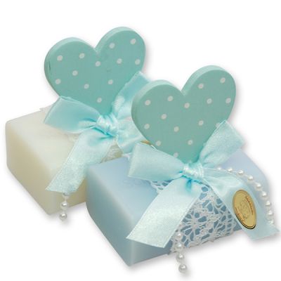 Sheep milk soap 100g, decorated with a heart, Classic/forget-me-not 