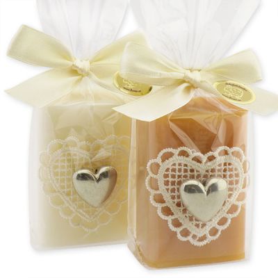Sheep milk soap 100g decorated with a heart packed in a cellophane bag, Classic/Quince 