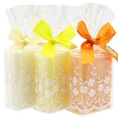 Sheep milk soap 100g, decorated with a crochet ribbon in a cellophane, sorted 