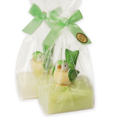 Sheep milk soap 100g decorated with a bird packed in a cellophane bag, Classic/Meadow flower 