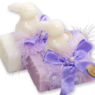 Sheep milk soap 100g decorated with a soap rabbit 23g, Classic/lilac 