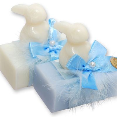 Sheep milk soap 100g decorated with a soap rabbit 23g, Classic/forget-me-not 
