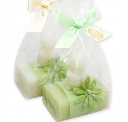 Sheep milk soap 100g decorated with a soap rabbit 23g packed in a cellophane bag, Classic/Meadow flower 