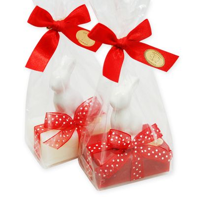 Sheep milk soap 100g decorated with ceramic rabbit in a cellophane, Classic/pomegranate 