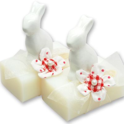Sheep milk soap 100g decorated with a ceramic rabbit in a cellophane, Classic 