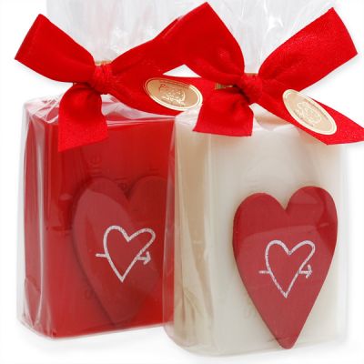 Sheep milk soap 100g decorated with a red heart in a cellophane, Classic/wild rose 