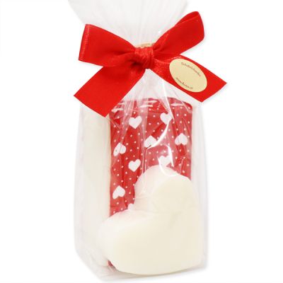 Sheep milk soap 100g and heart 23g decoratet with a heart-ribbon in a cellophane, Classic 