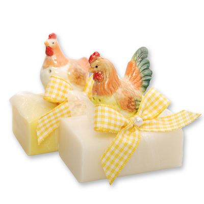 Sheep milk soap 100g, decorated with a ceramic hen, Classic/chamomile 