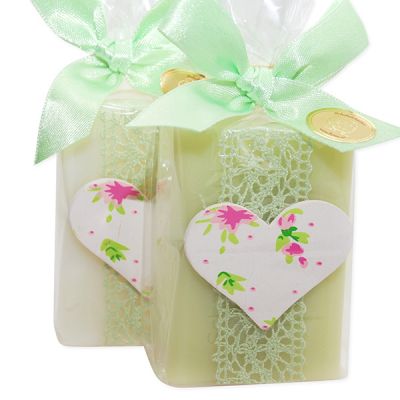 Schafmilchseife eckig 100g dekoriert mit Herz in Cello, Classic/Wiesenblume 