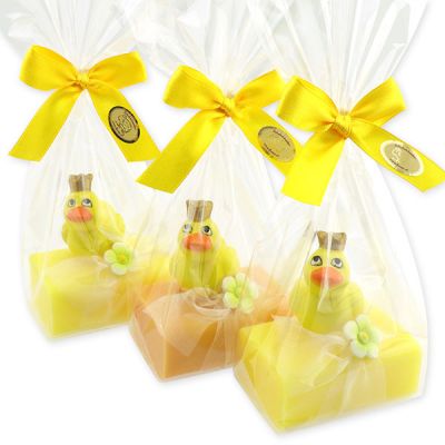 Sheep milk soap 100g decorated with a duck in a cellophane, sorted 