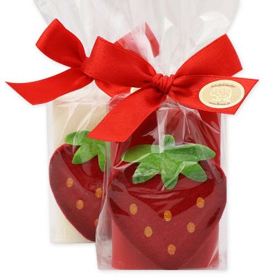 Sheep milk soap 100g decorated with a strawberry in a cellophane, Classic/strawberry 