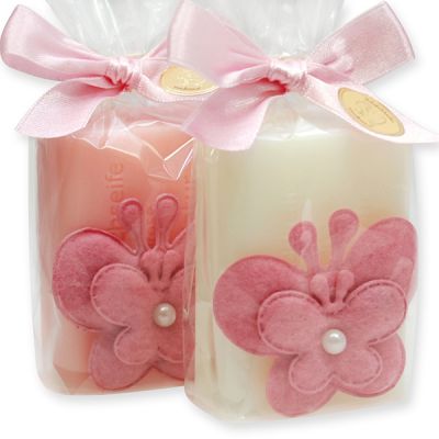 Sheep milk soap 100g, decorated with a fabric butterfly in a cellophane, Classic/peony 