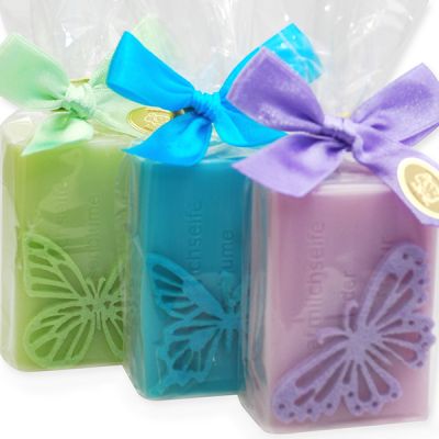 Sheep milk soap 100g, decorated with a felt butterfly in a cellophane, sorted 