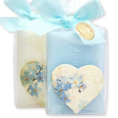 Sheep milk soap 100g decorated with a heart in a cellophane, Classic/forget-me-not 